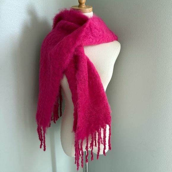 Ruskorex handmade mohair wool blend plush blanket fringed scarf pink - Picture 1 of 4